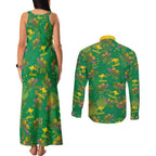 Australia Billy Buttons Couples Matching Tank Maxi Dress and Long Sleeve Button Shirt Aussie Pycnosorus Kangaroo Seamless Style
