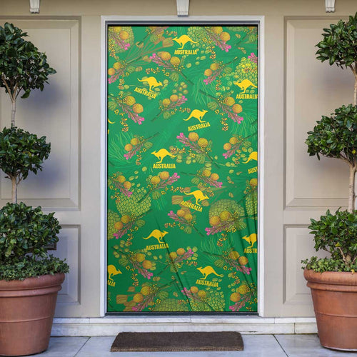Australia Billy Buttons Door Cover Aussie Pycnosorus Kangaroo Seamless Style