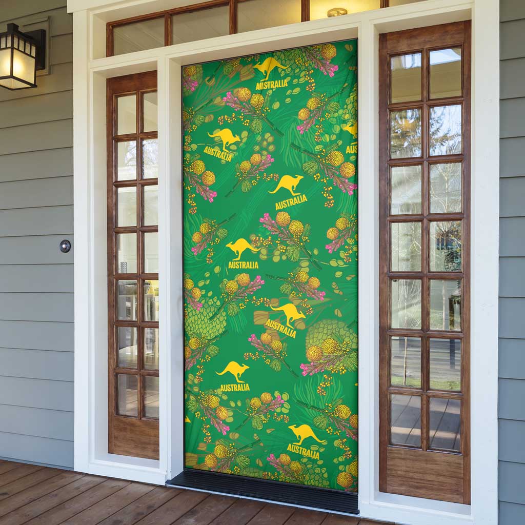 Australia Billy Buttons Door Cover Aussie Pycnosorus Kangaroo Seamless Style
