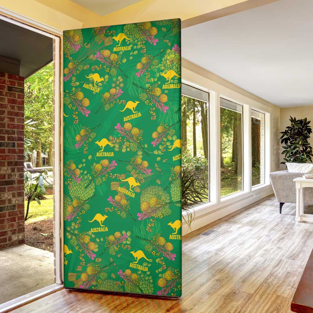 Australia Billy Buttons Door Cover Aussie Pycnosorus Kangaroo Seamless Style