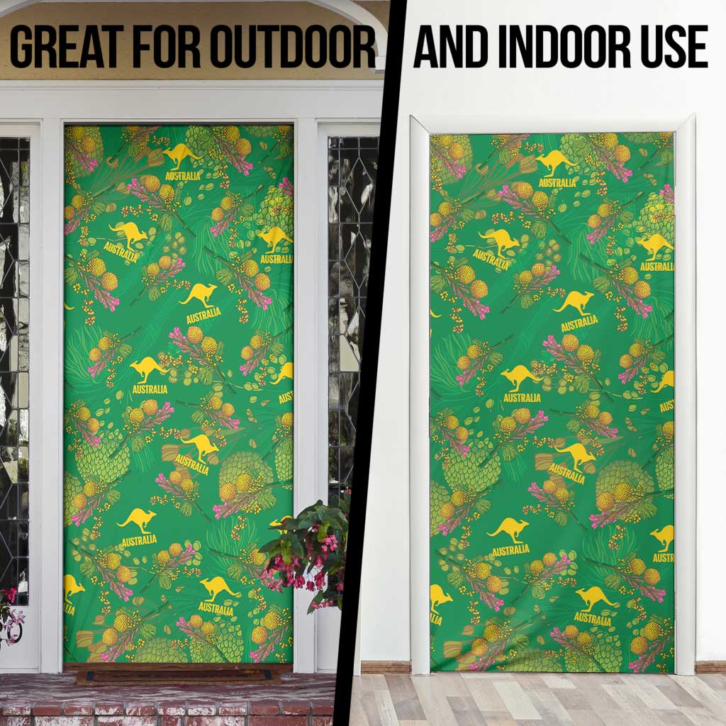 Australia Billy Buttons Door Cover Aussie Pycnosorus Kangaroo Seamless Style