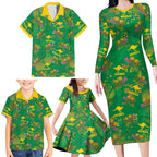 Australia Billy Buttons Family Matching Long Sleeve Bodycon Dress and Hawaiian Shirt Aussie Pycnosorus Kangaroo Seamless Style