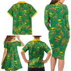 Australia Billy Buttons Family Matching Long Sleeve Bodycon Dress and Hawaiian Shirt Aussie Pycnosorus Kangaroo Seamless Style