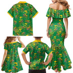 Australia Billy Buttons Family Matching Mermaid Dress and Hawaiian Shirt Aussie Pycnosorus Kangaroo Seamless Style