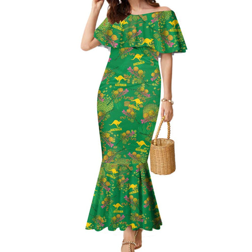 Australia Billy Buttons Family Matching Mermaid Dress and Hawaiian Shirt Aussie Pycnosorus Kangaroo Seamless Style