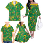 Australia Billy Buttons Family Matching Off The Shoulder Long Sleeve Dress and Hawaiian Shirt Aussie Pycnosorus Kangaroo Seamless Style