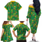 Australia Billy Buttons Family Matching Off The Shoulder Long Sleeve Dress and Hawaiian Shirt Aussie Pycnosorus Kangaroo Seamless Style