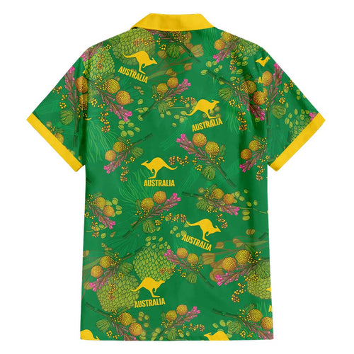 Australia Billy Buttons Family Matching Off The Shoulder Long Sleeve Dress and Hawaiian Shirt Aussie Pycnosorus Kangaroo Seamless Style
