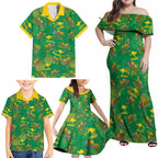Australia Billy Buttons Family Matching Off Shoulder Maxi Dress and Hawaiian Shirt Aussie Pycnosorus Kangaroo Seamless Style