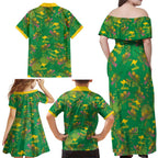 Australia Billy Buttons Family Matching Off Shoulder Maxi Dress and Hawaiian Shirt Aussie Pycnosorus Kangaroo Seamless Style