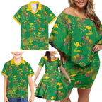 Australia Billy Buttons Family Matching Off Shoulder Short Dress and Hawaiian Shirt Aussie Pycnosorus Kangaroo Seamless Style