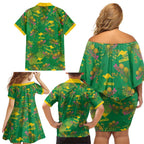 Australia Billy Buttons Family Matching Off Shoulder Short Dress and Hawaiian Shirt Aussie Pycnosorus Kangaroo Seamless Style