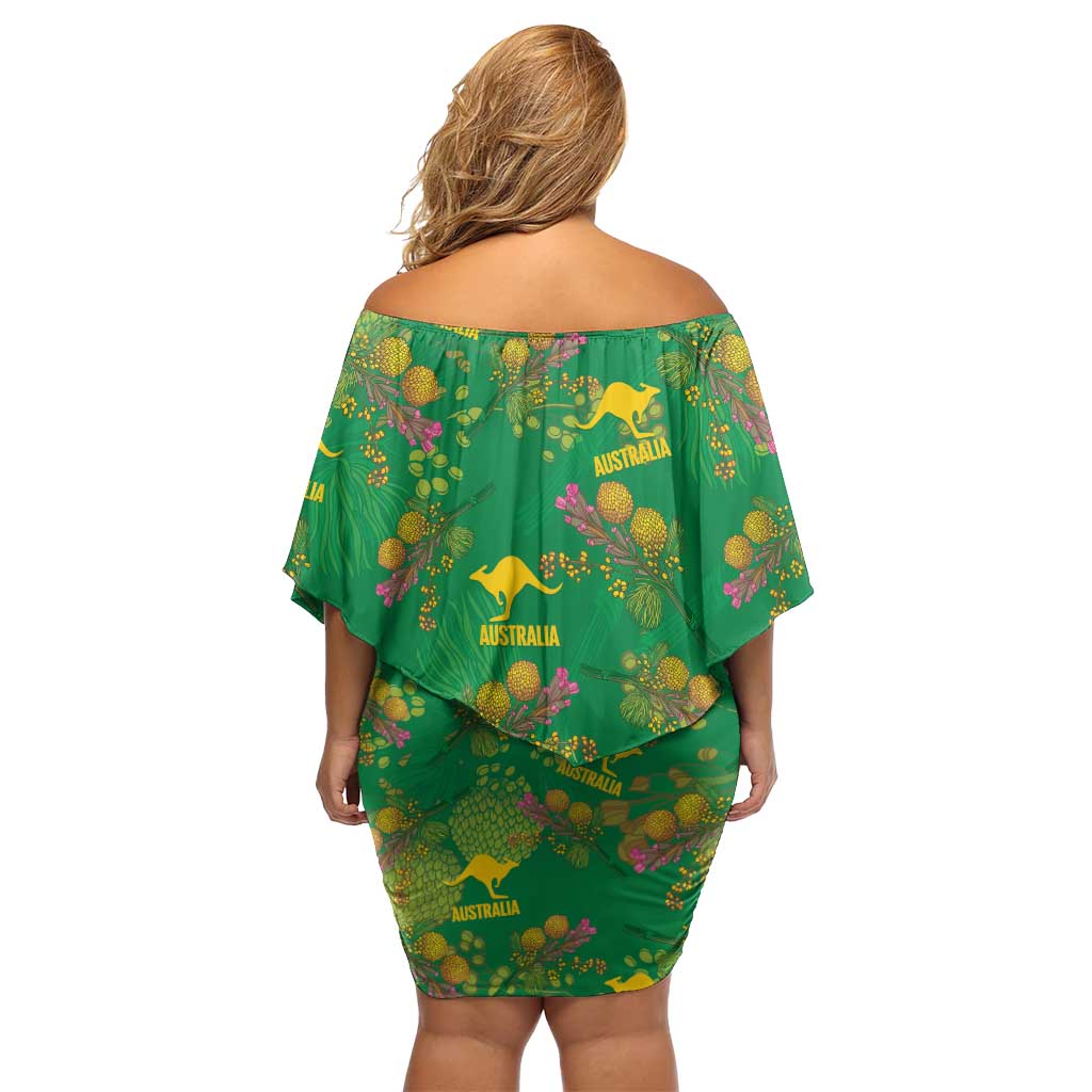 Australia Billy Buttons Family Matching Off Shoulder Short Dress and Hawaiian Shirt Aussie Pycnosorus Kangaroo Seamless Style