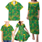 Australia Billy Buttons Family Matching Puletasi and Hawaiian Shirt Aussie Pycnosorus Kangaroo Seamless Style
