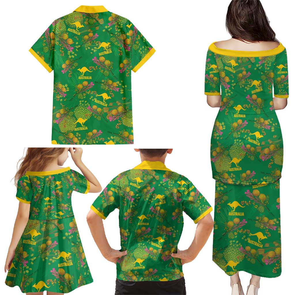 Australia Billy Buttons Family Matching Puletasi and Hawaiian Shirt Aussie Pycnosorus Kangaroo Seamless Style