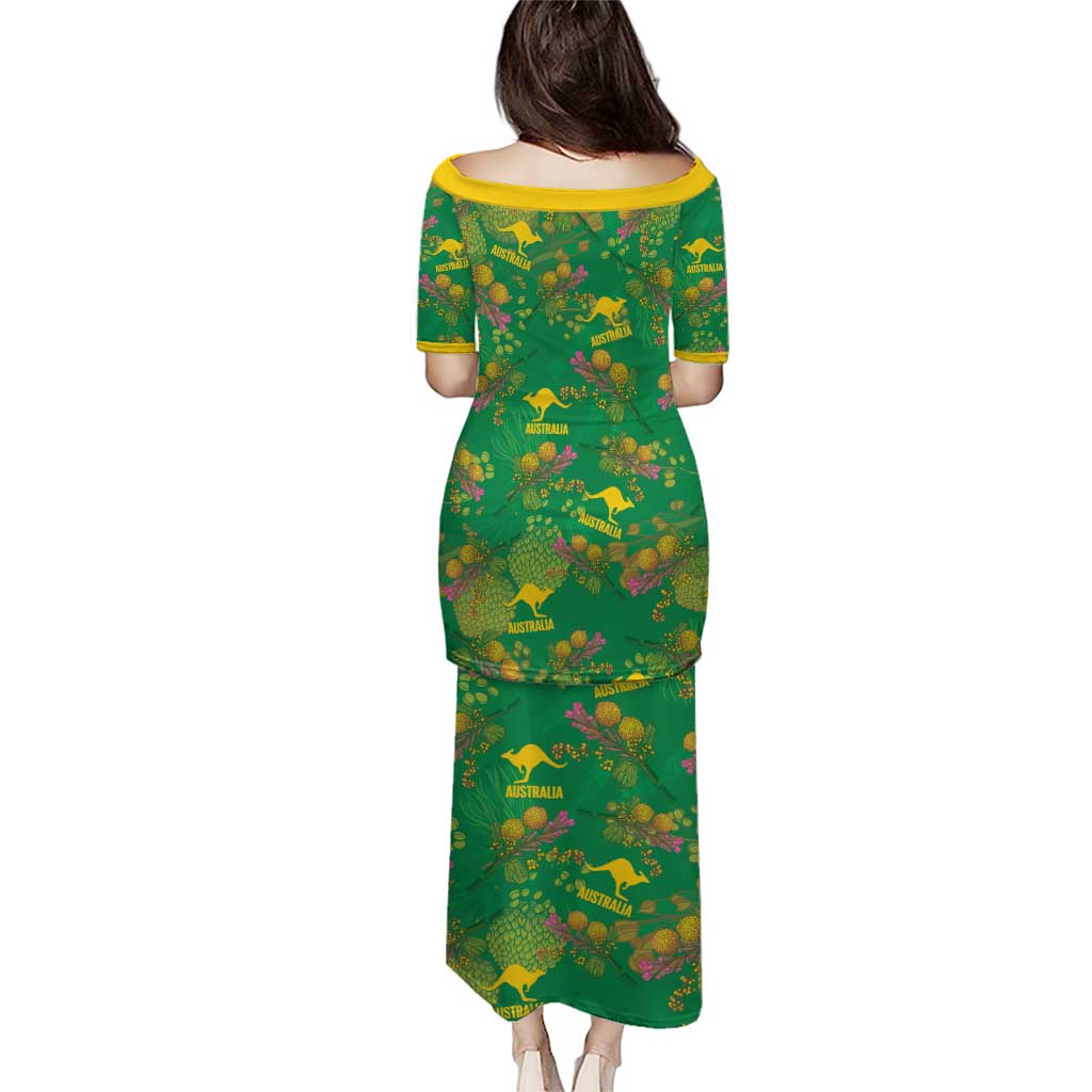 Australia Billy Buttons Family Matching Puletasi and Hawaiian Shirt Aussie Pycnosorus Kangaroo Seamless Style