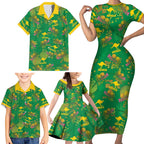 Australia Billy Buttons Family Matching Short Sleeve Bodycon Dress and Hawaiian Shirt Aussie Pycnosorus Kangaroo Seamless Style