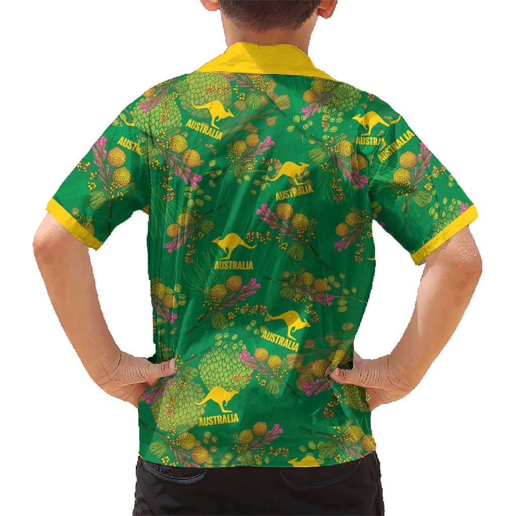 Australia Billy Buttons Family Matching Short Sleeve Bodycon Dress and Hawaiian Shirt Aussie Pycnosorus Kangaroo Seamless Style