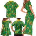 Australia Billy Buttons Family Matching Short Sleeve Bodycon Dress and Hawaiian Shirt Aussie Pycnosorus Kangaroo Seamless Style