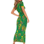 Australia Billy Buttons Family Matching Short Sleeve Bodycon Dress and Hawaiian Shirt Aussie Pycnosorus Kangaroo Seamless Style