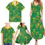 Australia Billy Buttons Family Matching Summer Maxi Dress and Hawaiian Shirt Aussie Pycnosorus Kangaroo Seamless Style