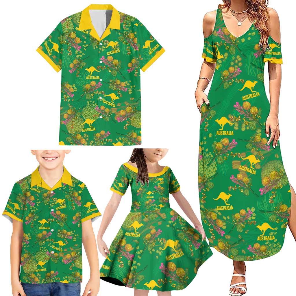 Australia Billy Buttons Family Matching Summer Maxi Dress and Hawaiian Shirt Aussie Pycnosorus Kangaroo Seamless Style