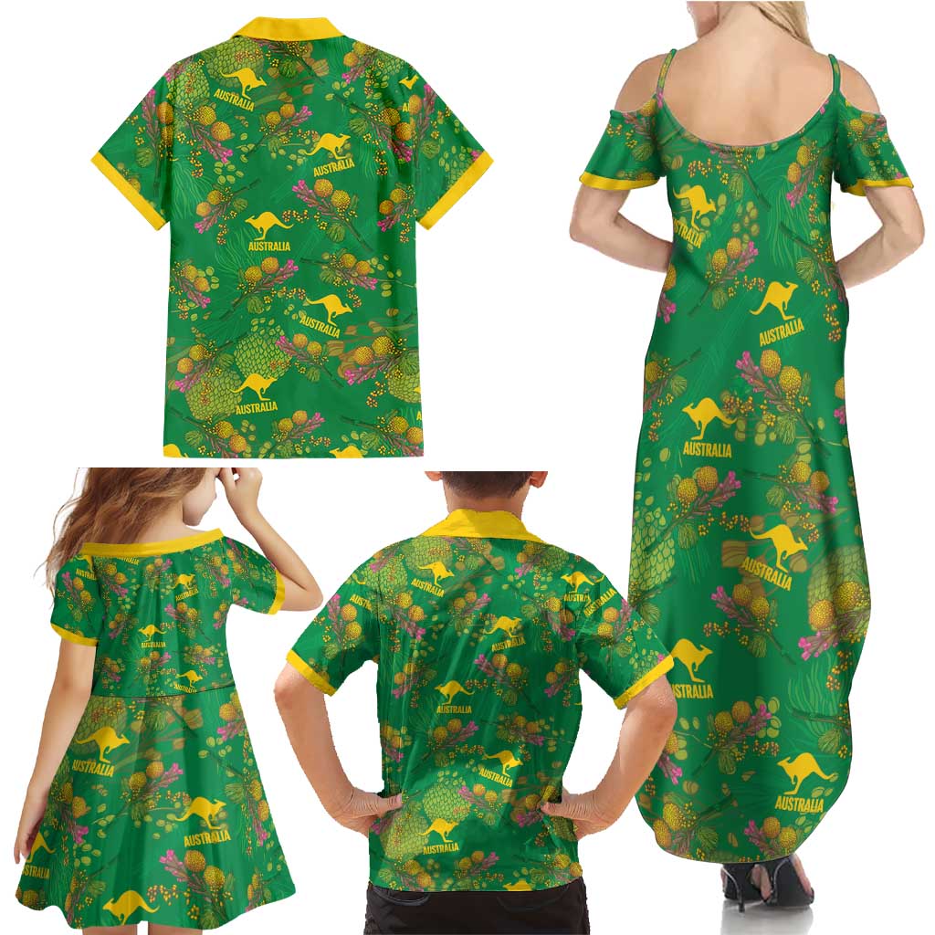 Australia Billy Buttons Family Matching Summer Maxi Dress and Hawaiian Shirt Aussie Pycnosorus Kangaroo Seamless Style