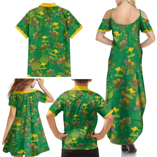 Australia Billy Buttons Family Matching Summer Maxi Dress and Hawaiian Shirt Aussie Pycnosorus Kangaroo Seamless Style