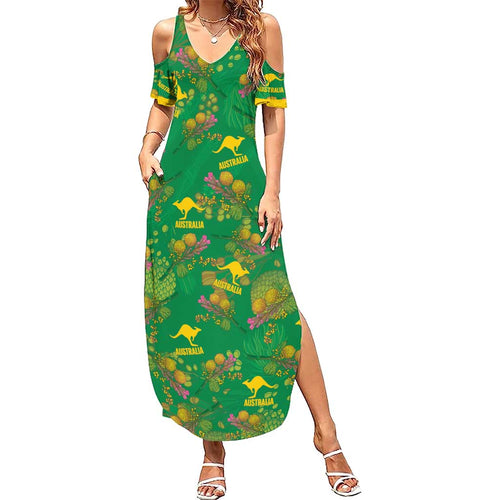Australia Billy Buttons Family Matching Summer Maxi Dress and Hawaiian Shirt Aussie Pycnosorus Kangaroo Seamless Style