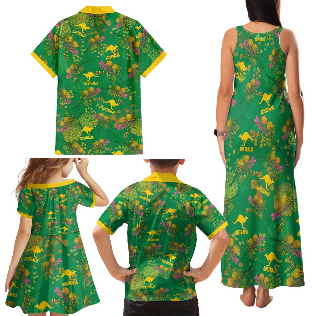Australia Billy Buttons Family Matching Tank Maxi Dress and Hawaiian Shirt Aussie Pycnosorus Kangaroo Seamless Style