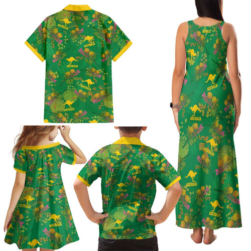 Australia Billy Buttons Family Matching Tank Maxi Dress and Hawaiian Shirt Aussie Pycnosorus Kangaroo Seamless Style