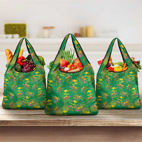 Australia Billy Buttons Grocery Bag Aussie Pycnosorus Kangaroo Seamless Style