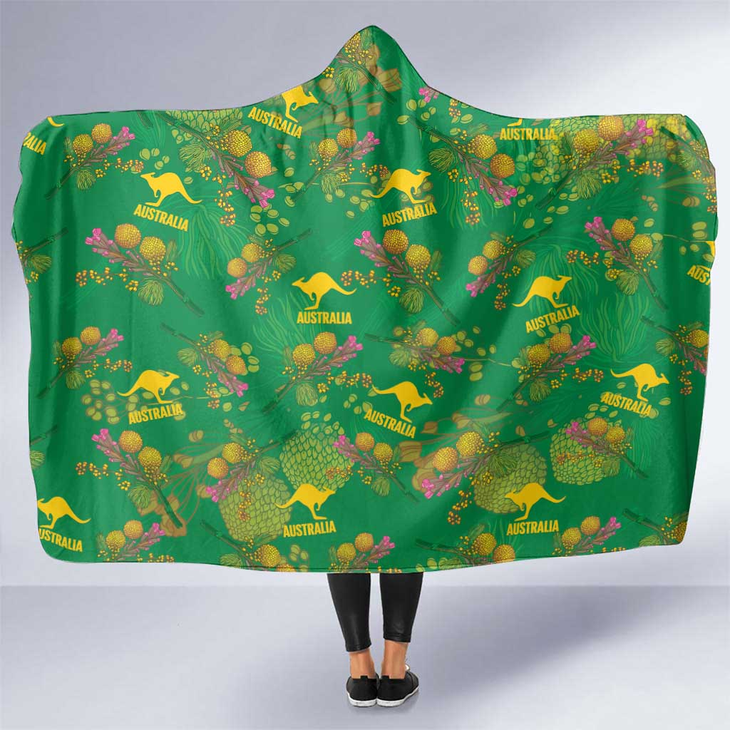 Australia Billy Buttons Hooded Blanket Aussie Pycnosorus Kangaroo Seamless Style