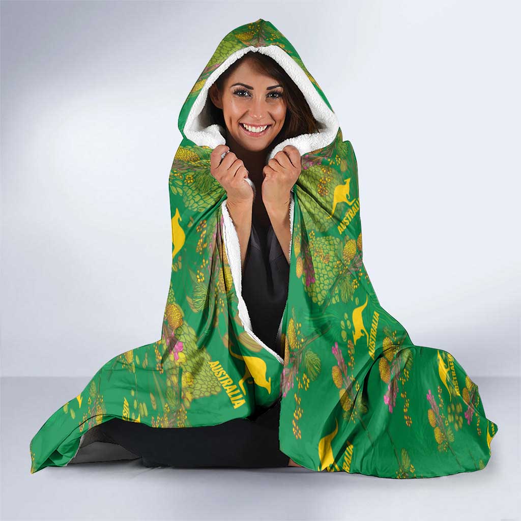 Australia Billy Buttons Hooded Blanket Aussie Pycnosorus Kangaroo Seamless Style