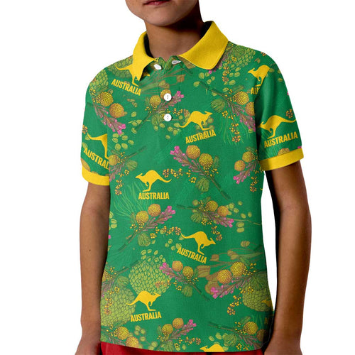 Australia Billy Buttons Kid Polo Shirt Aussie Pycnosorus Kangaroo Seamless Style