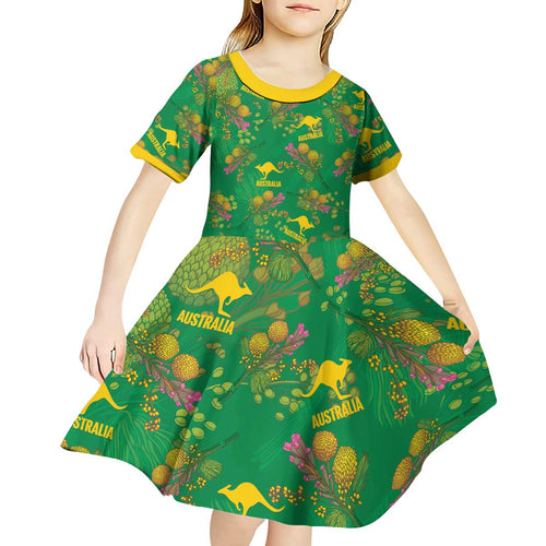 Australia Billy Buttons Kid Short Sleeve Dress Aussie Pycnosorus Kangaroo Seamless Style