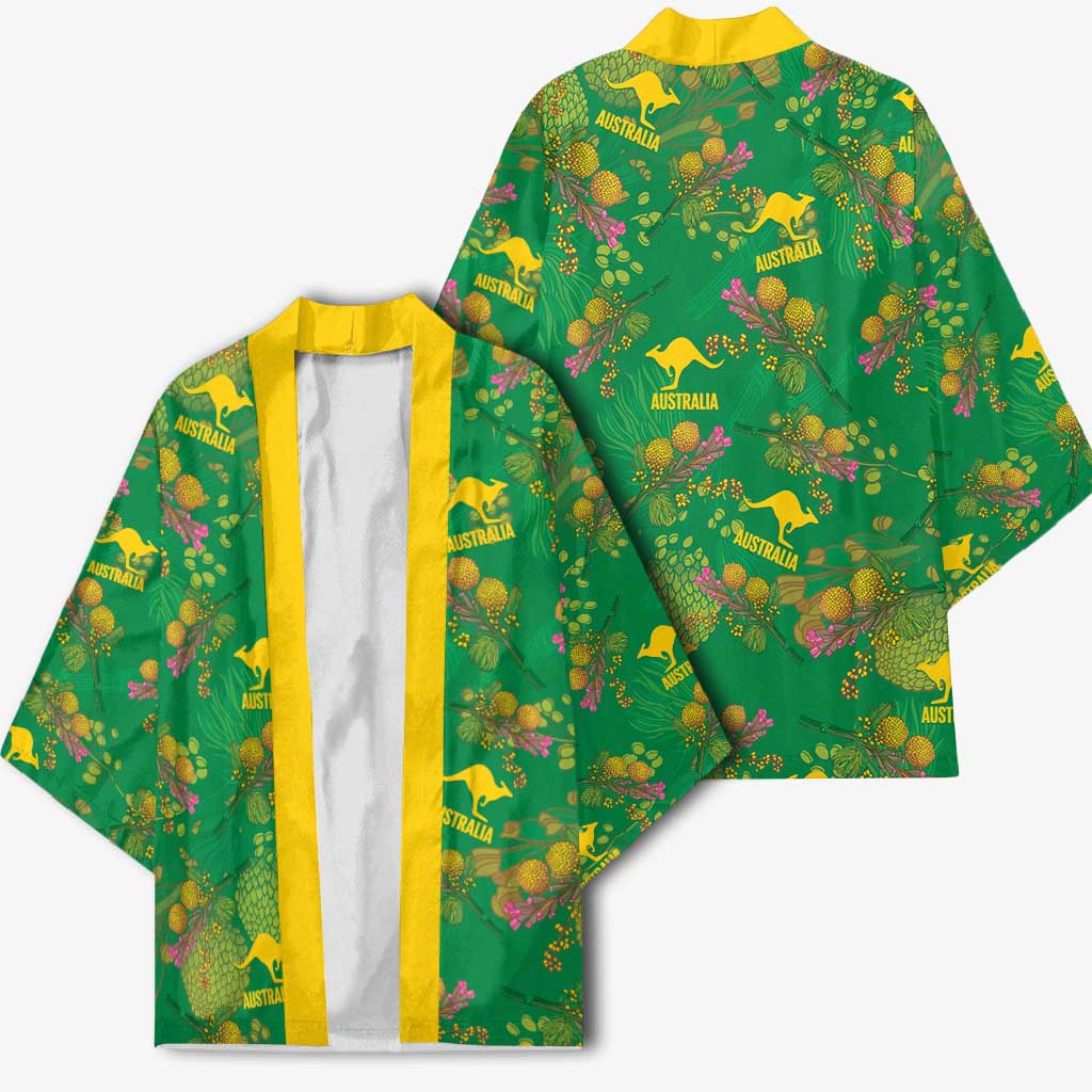 Australia Billy Buttons Kimono Aussie Pycnosorus Kangaroo Seamless Style