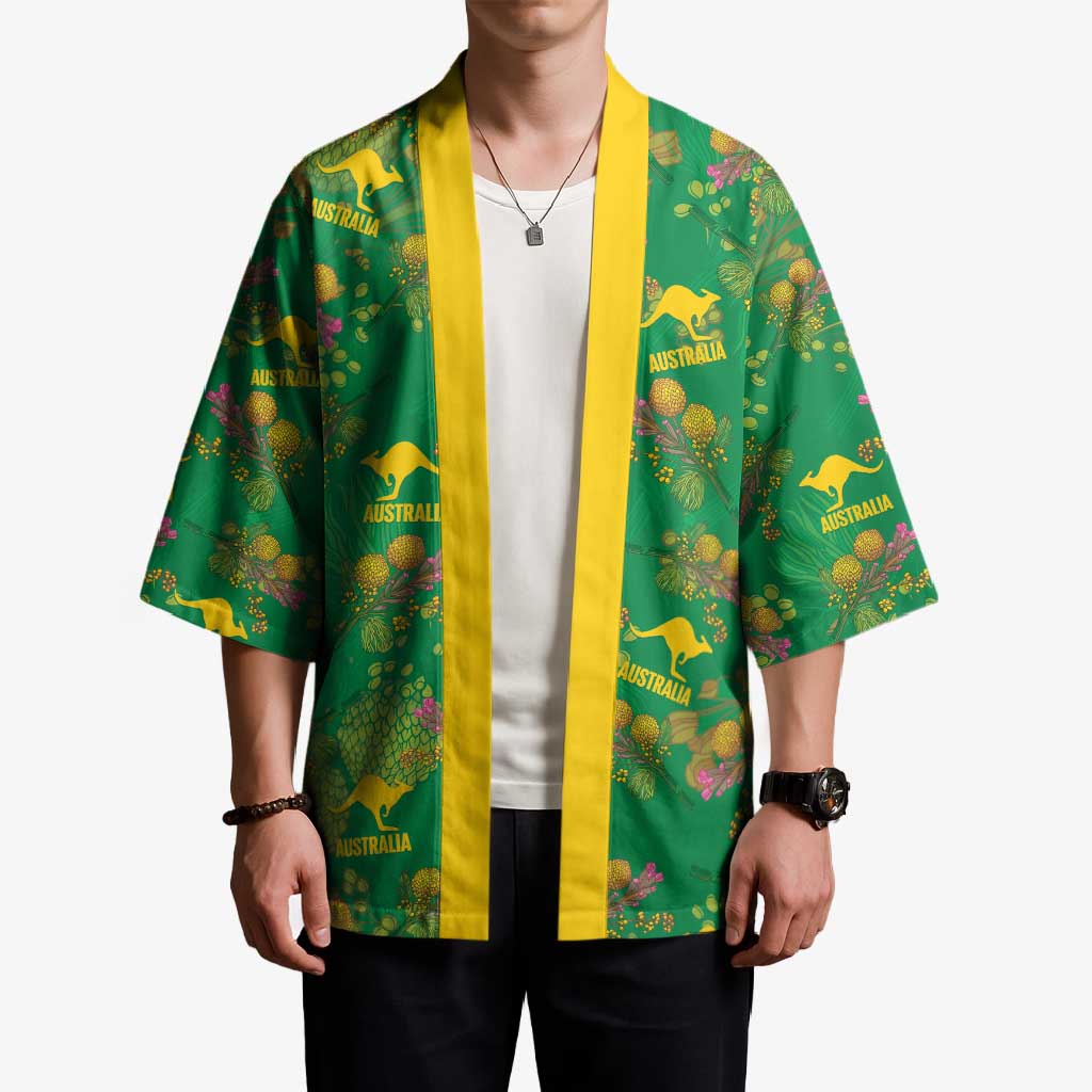Australia Billy Buttons Kimono Aussie Pycnosorus Kangaroo Seamless Style