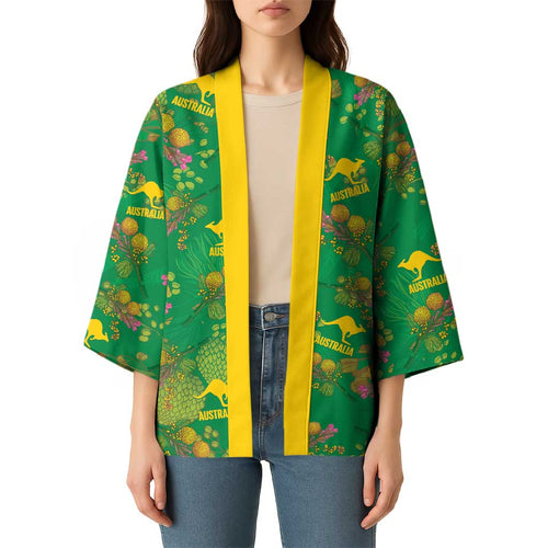 Australia Billy Buttons Kimono Aussie Pycnosorus Kangaroo Seamless Style