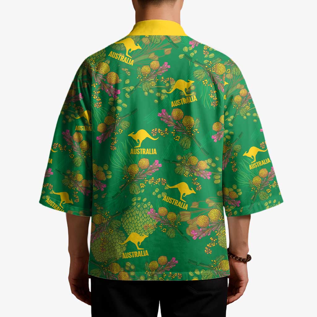 Australia Billy Buttons Kimono Aussie Pycnosorus Kangaroo Seamless Style