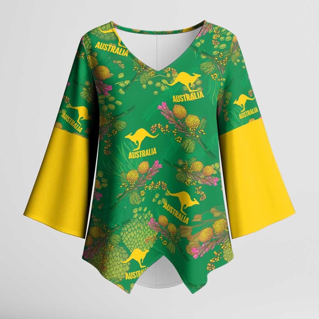Australia Billy Buttons Kimono Sleeve Blouse Aussie Pycnosorus Kangaroo Seamless Style