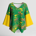 Australia Billy Buttons Kimono Sleeve Blouse Aussie Pycnosorus Kangaroo Seamless Style