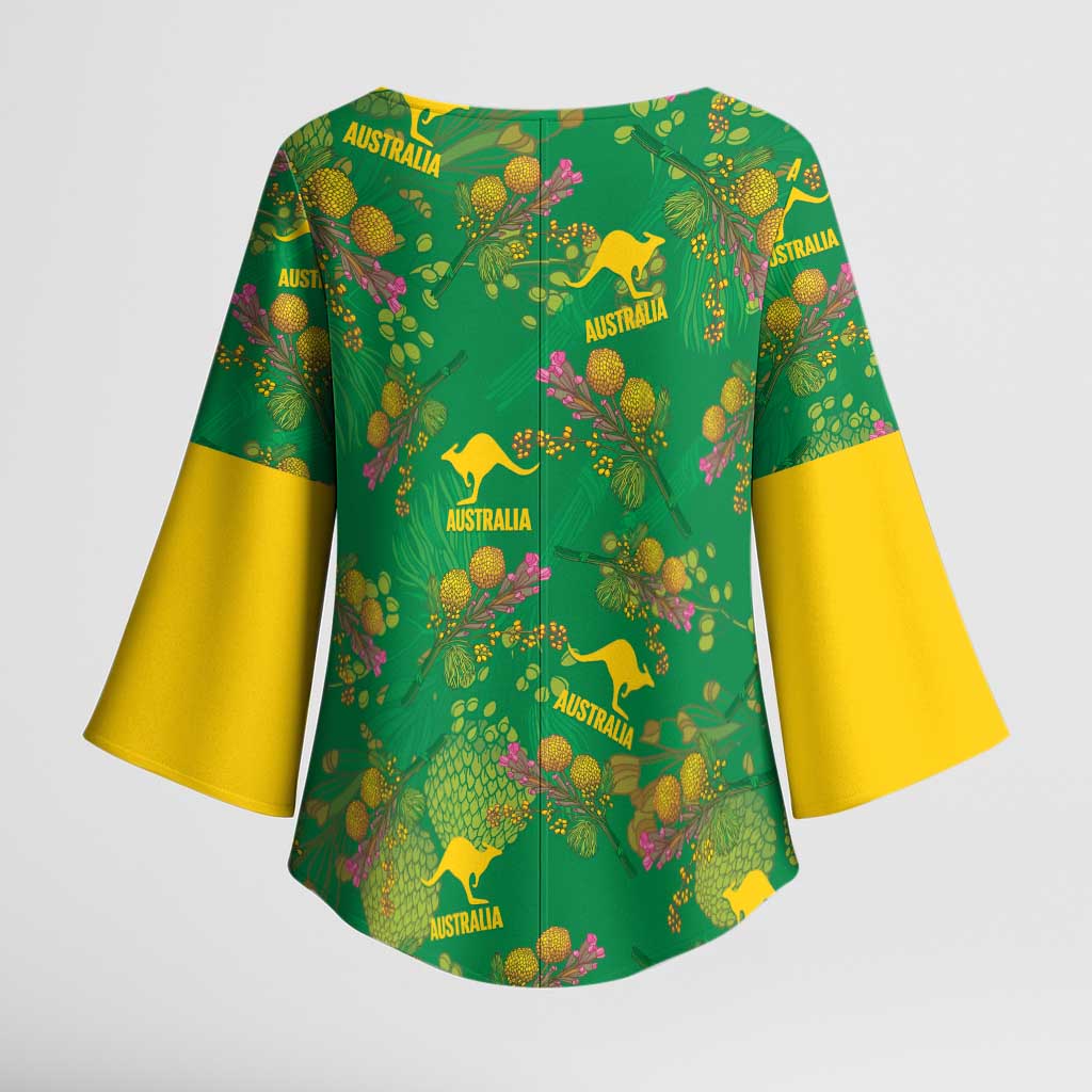 Australia Billy Buttons Kimono Sleeve Blouse Aussie Pycnosorus Kangaroo Seamless Style