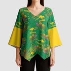 Australia Billy Buttons Kimono Sleeve Blouse Aussie Pycnosorus Kangaroo Seamless Style