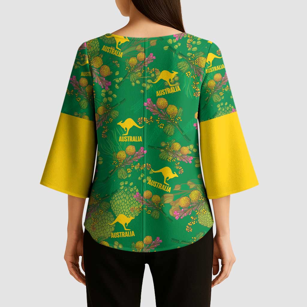 Australia Billy Buttons Kimono Sleeve Blouse Aussie Pycnosorus Kangaroo Seamless Style