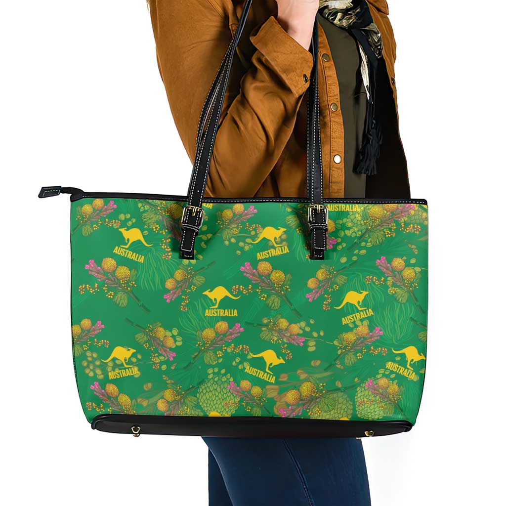 Australia Billy Buttons Leather Tote Bag Aussie Pycnosorus Kangaroo Seamless Style