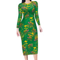 Australia Billy Buttons Long Sleeve Bodycon Dress Aussie Pycnosorus Kangaroo Seamless Style