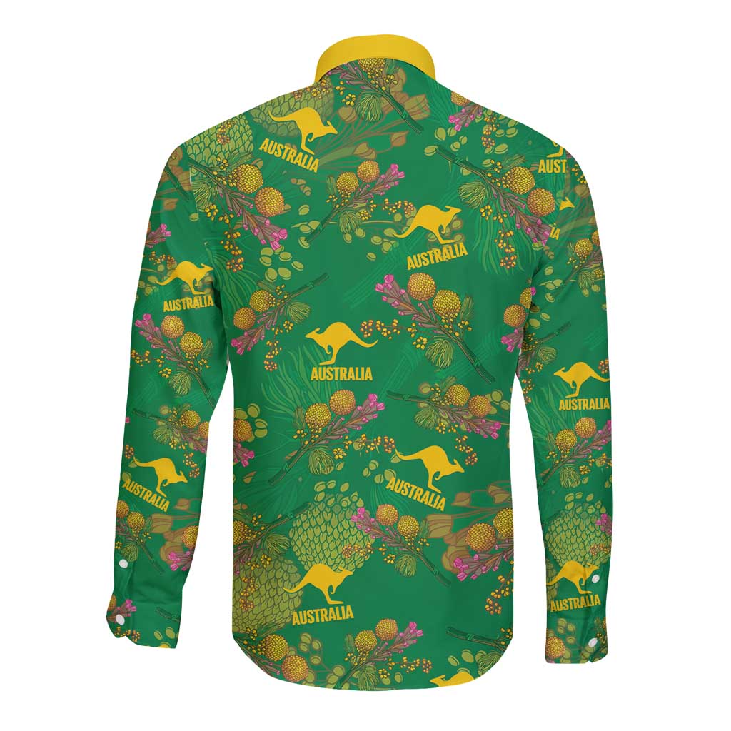 Australia Billy Buttons Long Sleeve Button Shirt Aussie Pycnosorus Kangaroo Seamless Style