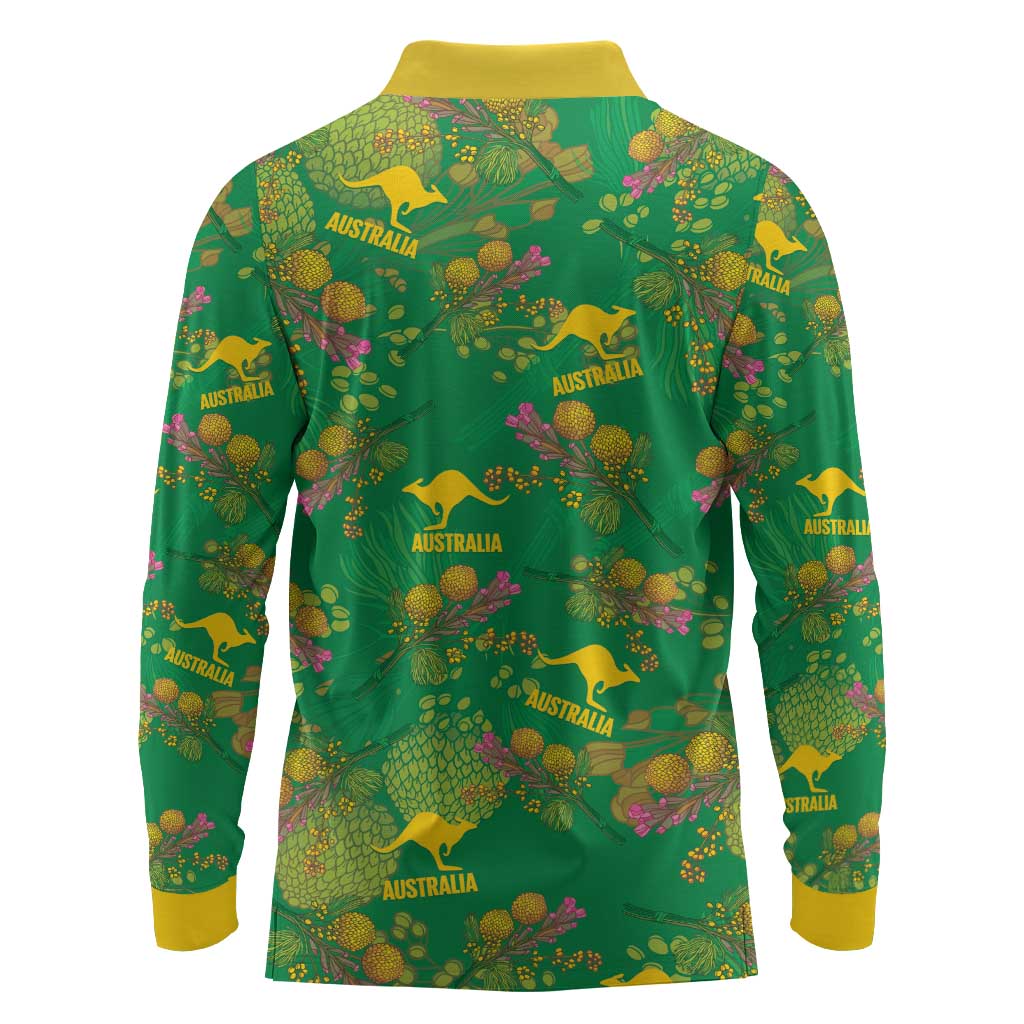 Australia Billy Buttons Long Sleeve Polo Shirt Aussie Pycnosorus Kangaroo Seamless Style