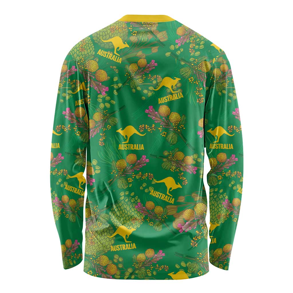 Australia Billy Buttons Long Sleeve Shirt Aussie Pycnosorus Kangaroo Seamless Style